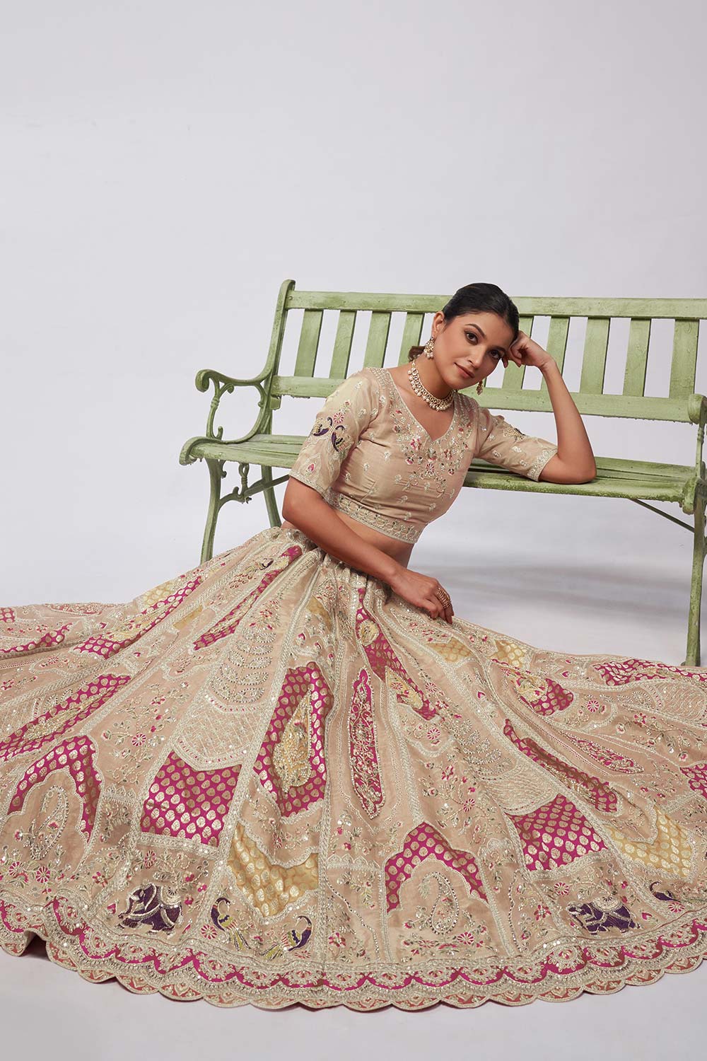 Ivory Orgenza silk  Embroidered Lehenga Set