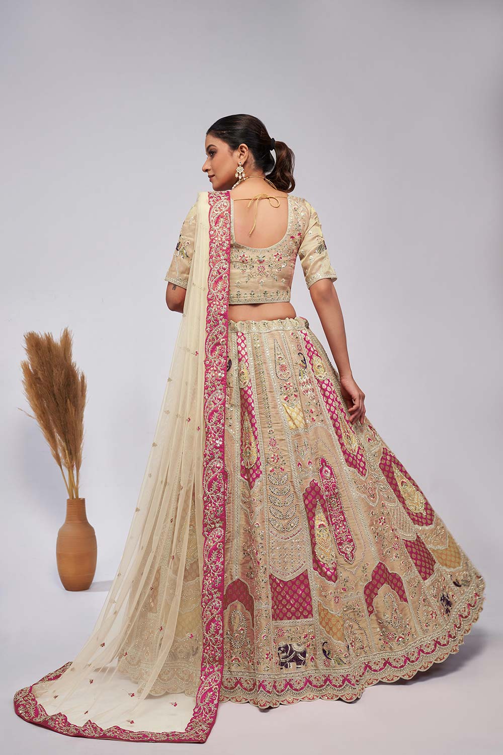 Ivory Orgenza silk  Embroidered Lehenga Set