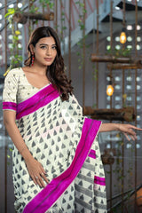 Pink Handloom Block Pattern Cotton Saree