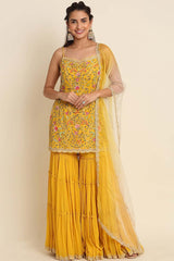 Yellow Georgette Embroidered Sharara Suit Set