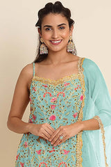 Blue Georgette Embroidered Sharara Suit Set