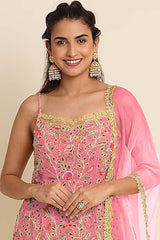 Pink Georgette Embroidered Sharara Suit Set