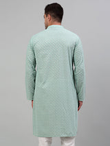 Men's Green Chikankari Embroidered And Sequence Kurta