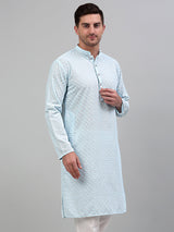 Men's Sky Blue Chikankari Embroidered And Sequence Kurta