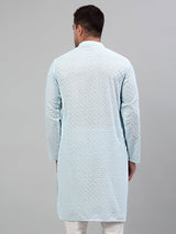 Men's Sky Blue Chikankari Embroidered And Sequence Kurta