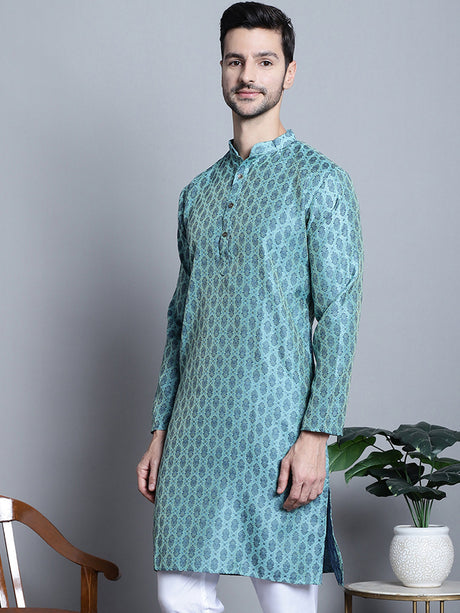 Men's Sky Blue Woven Design Kurta