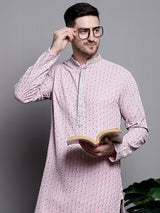 Men's Pink Sequin Embroidered Cotton Kurta