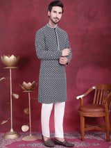 Men's Grey Sequins Embroidered Kurta