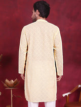 Men's Yellow Chikankari Embroidered Kurta