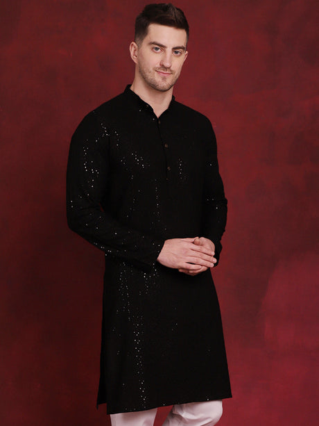 Men's Black Sequins Chikankari Kurta