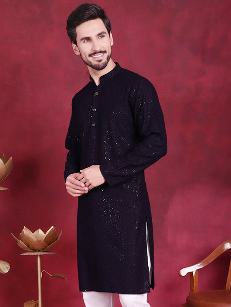 Men's Navy Sequins Chikankari Kurta