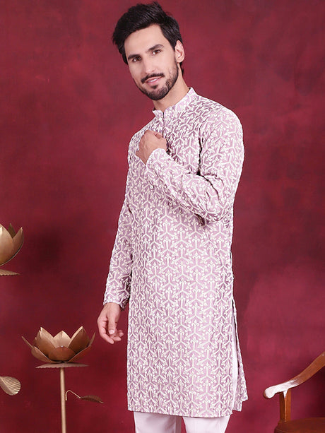 Men's Purple Chikankari Embroidered Kurta