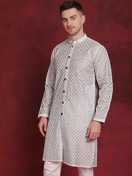 Men's Sky Sequin Chikankari Front Open Kurta