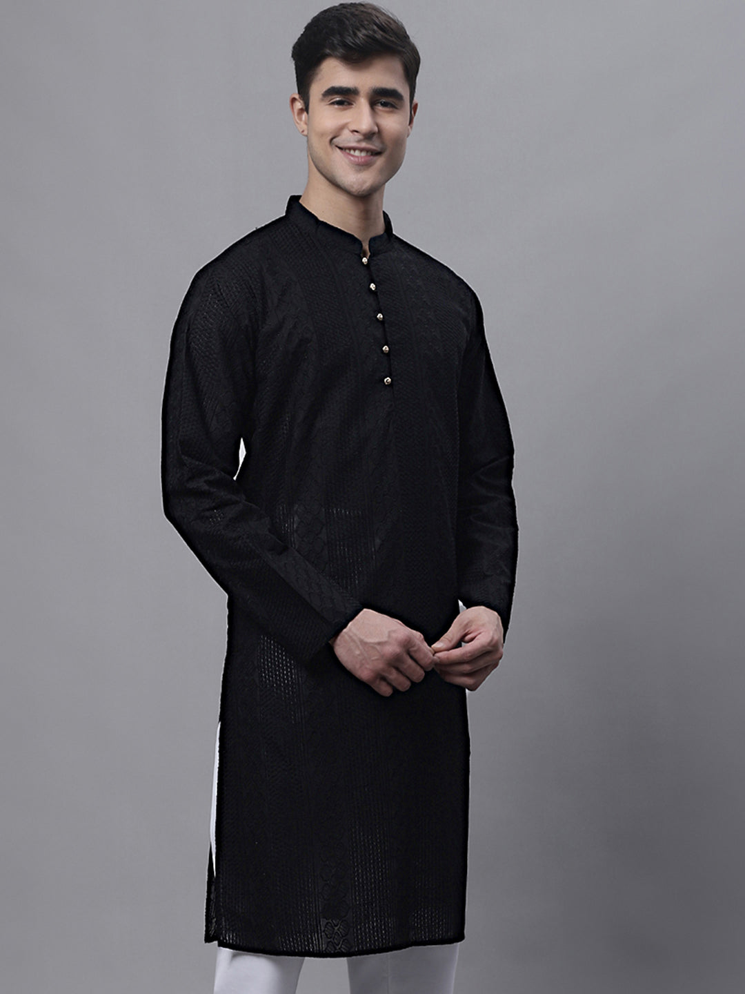 Men's Black Embroidered Kurta