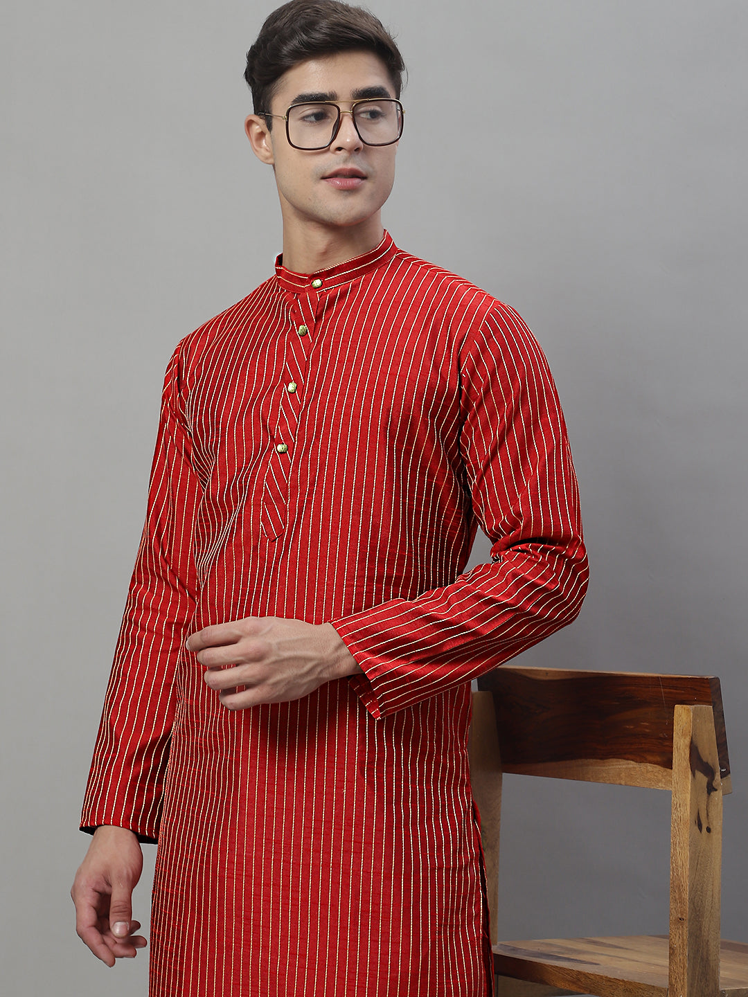 Men's Maroon Embroidered Kurta