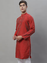 Men's Maroon Embroidered Kurta