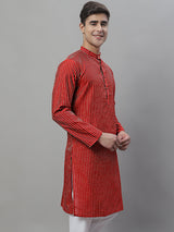 Men's Maroon Embroidered Kurta