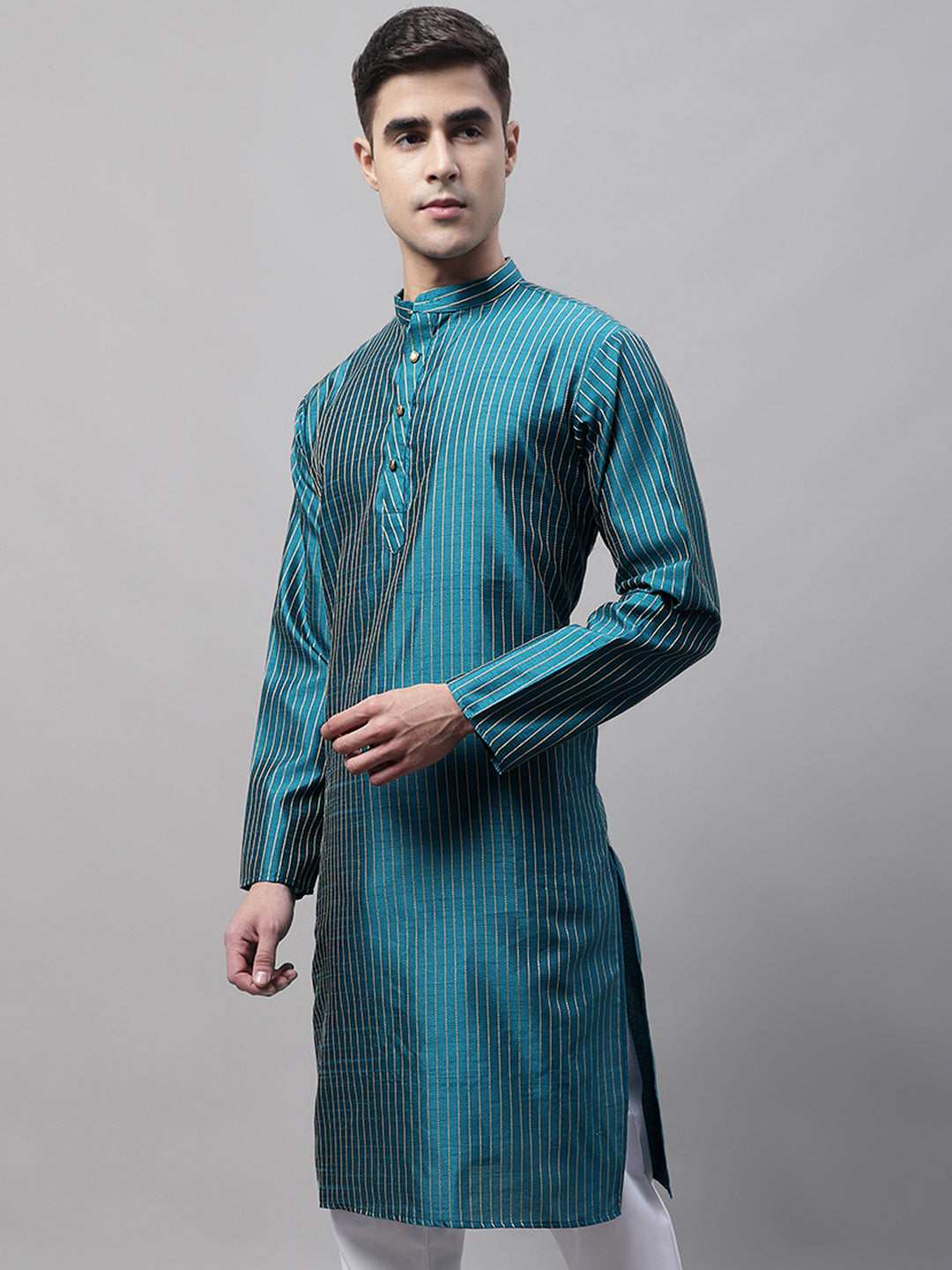 Men's Peacock Blue Embroidered Design Kurta