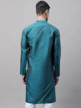 Men's Peacock Blue Embroidered Design Kurta