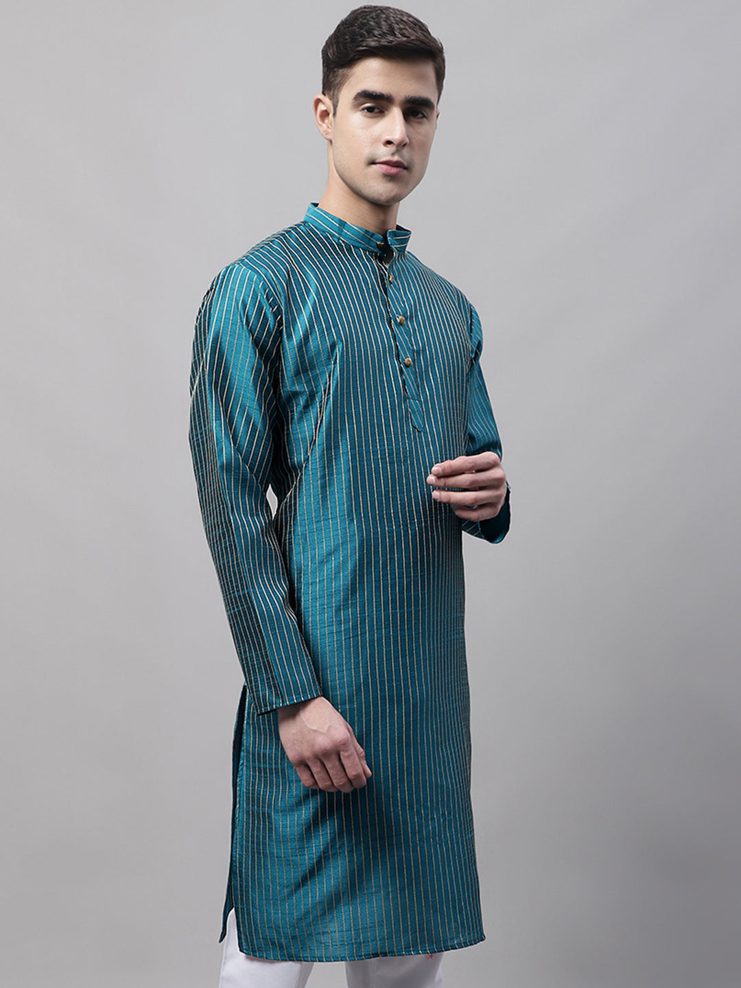 Men's Peacock Blue Embroidered Design Kurta