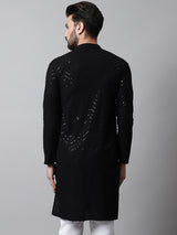 Men's Black Embroidered Sequinned Kurta