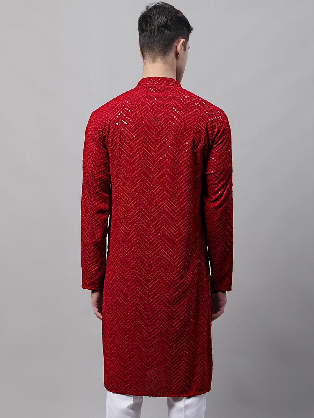 Men's Maroon Embroidered Sequined Kurta