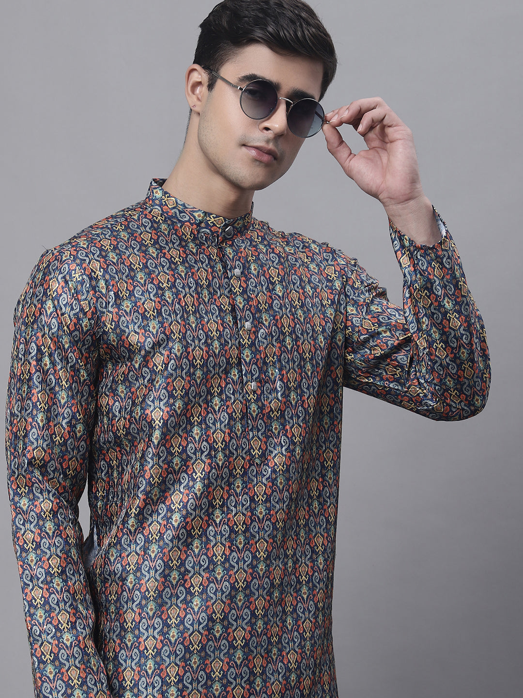 Men's Navy Digital Printed Kurta