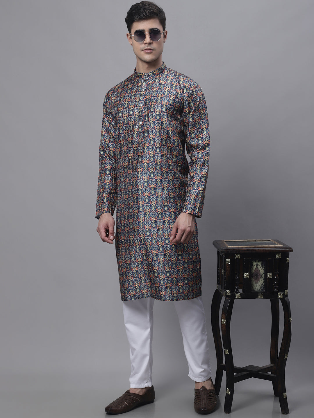 Men's Navy Digital Printed Kurta