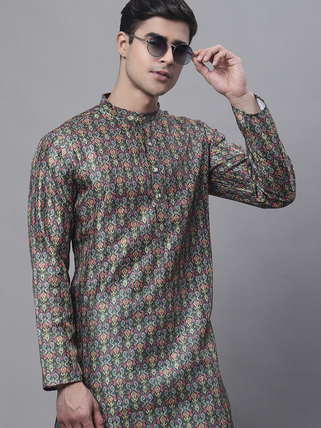 Men's Olive Green Digital Printed Kurta