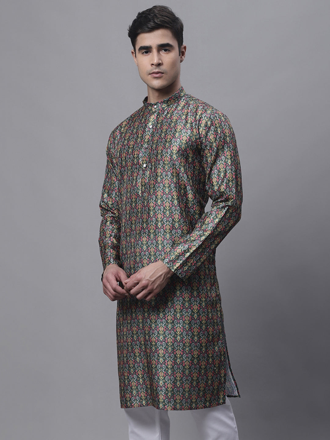 Men's Olive Green Digital Printed Kurta