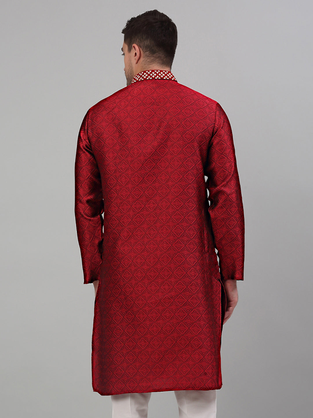 Men's Maroon Collar Embroidered Kurta