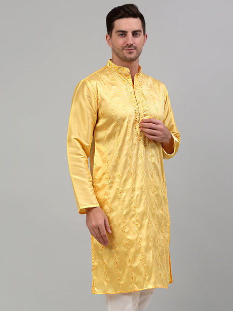 Men's Yellow Embroidered Kurta