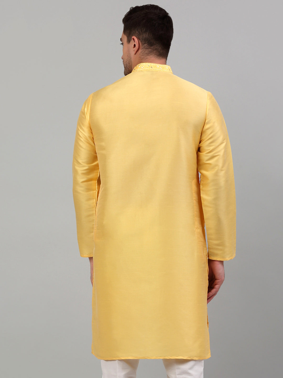 Men's Yellow Embroidered Kurta