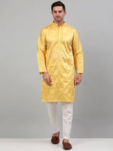 Men's Yellow Embroidered Kurta