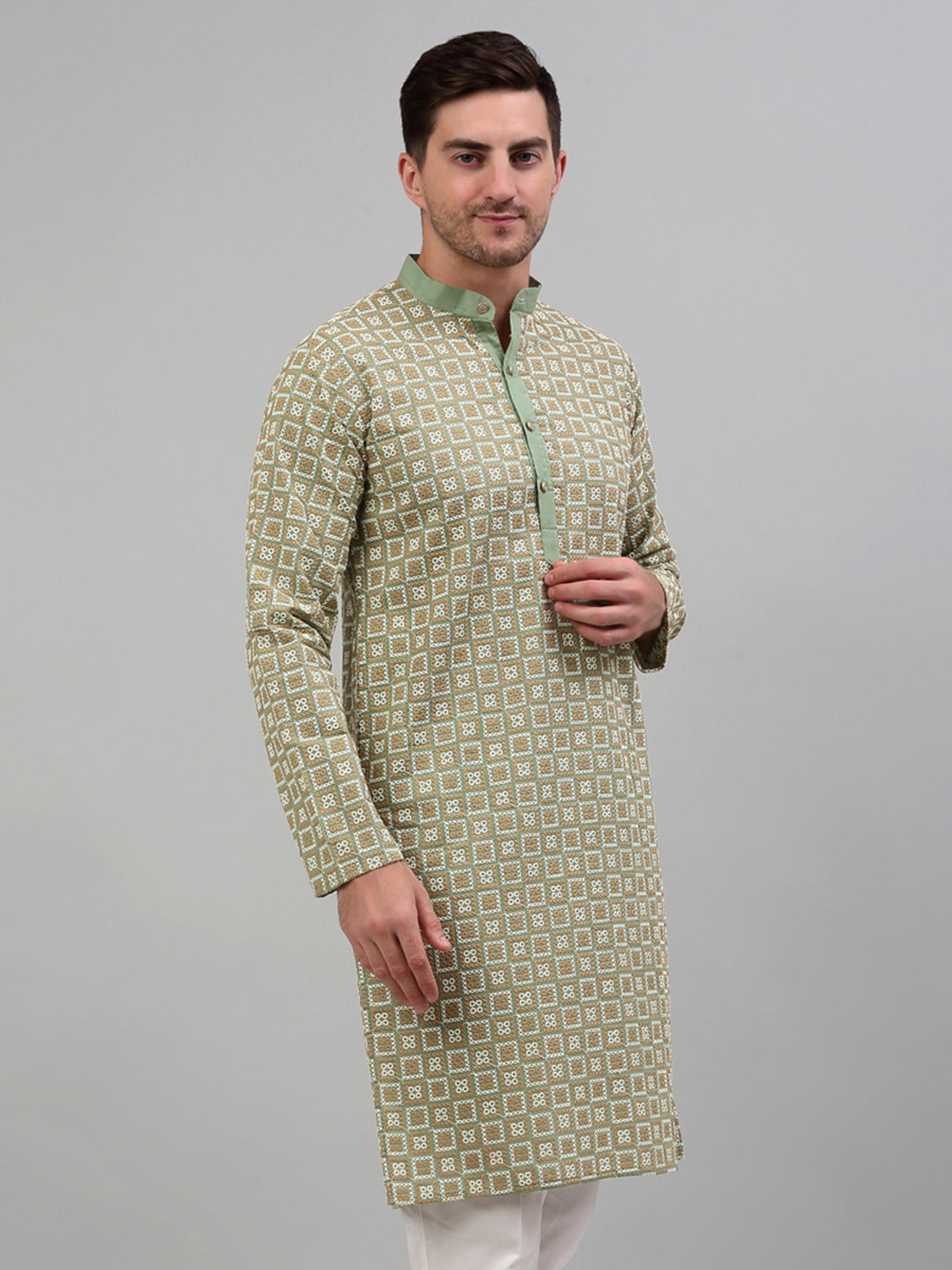 Men's Green Embroidered Kurta