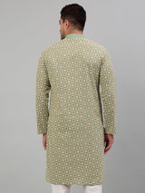 Men's Green Embroidered Kurta