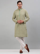 Men's Green Embroidered Kurta