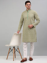 Men's Green Embroidered Kurta