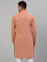 Men's Peach Embroidered Kurta