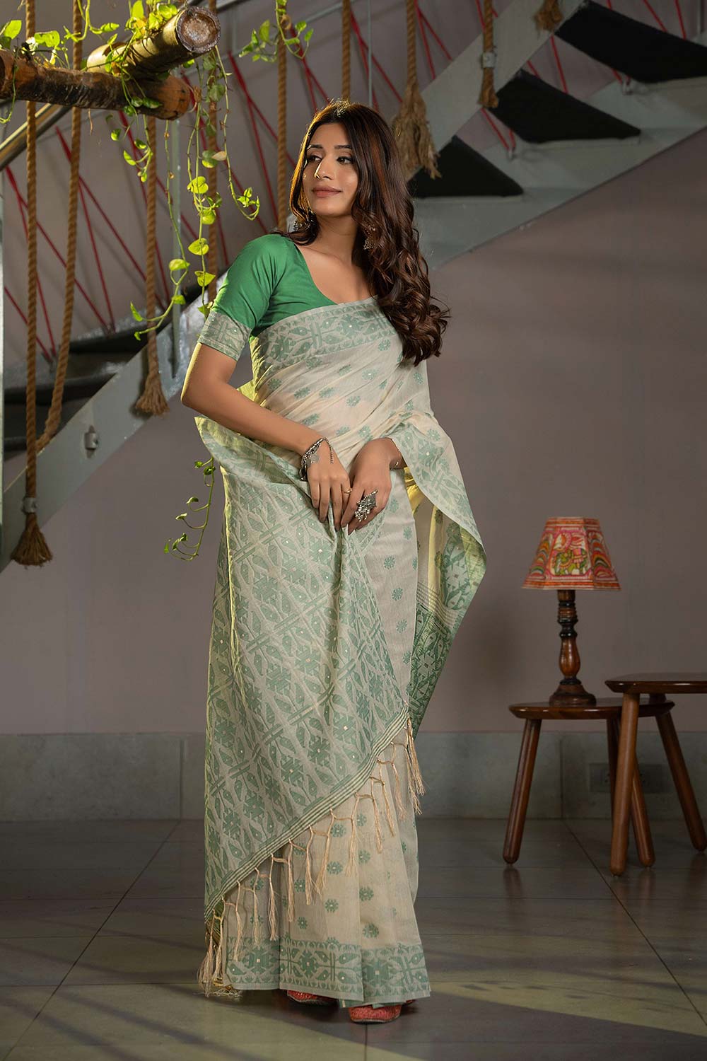 Green Cotton Jamdani Saree