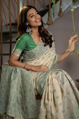 Green Cotton Jamdani Saree