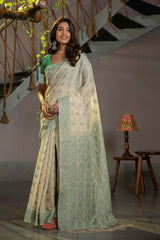 Green Cotton Jamdani Saree