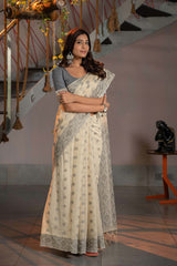 Grey Cotton Jamdani Saree