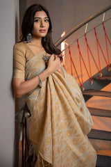 Mustard Cotton Jamdani Saree