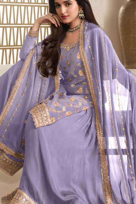 Lavender Jacquard Embroidered Salwar Suit