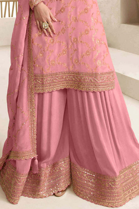 Pink Jacquard Embroidered Salwar Suit