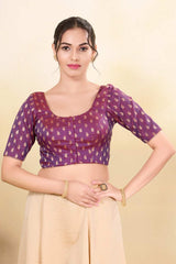 Purple Silk Embroidered Elbow Sleeves Blouse