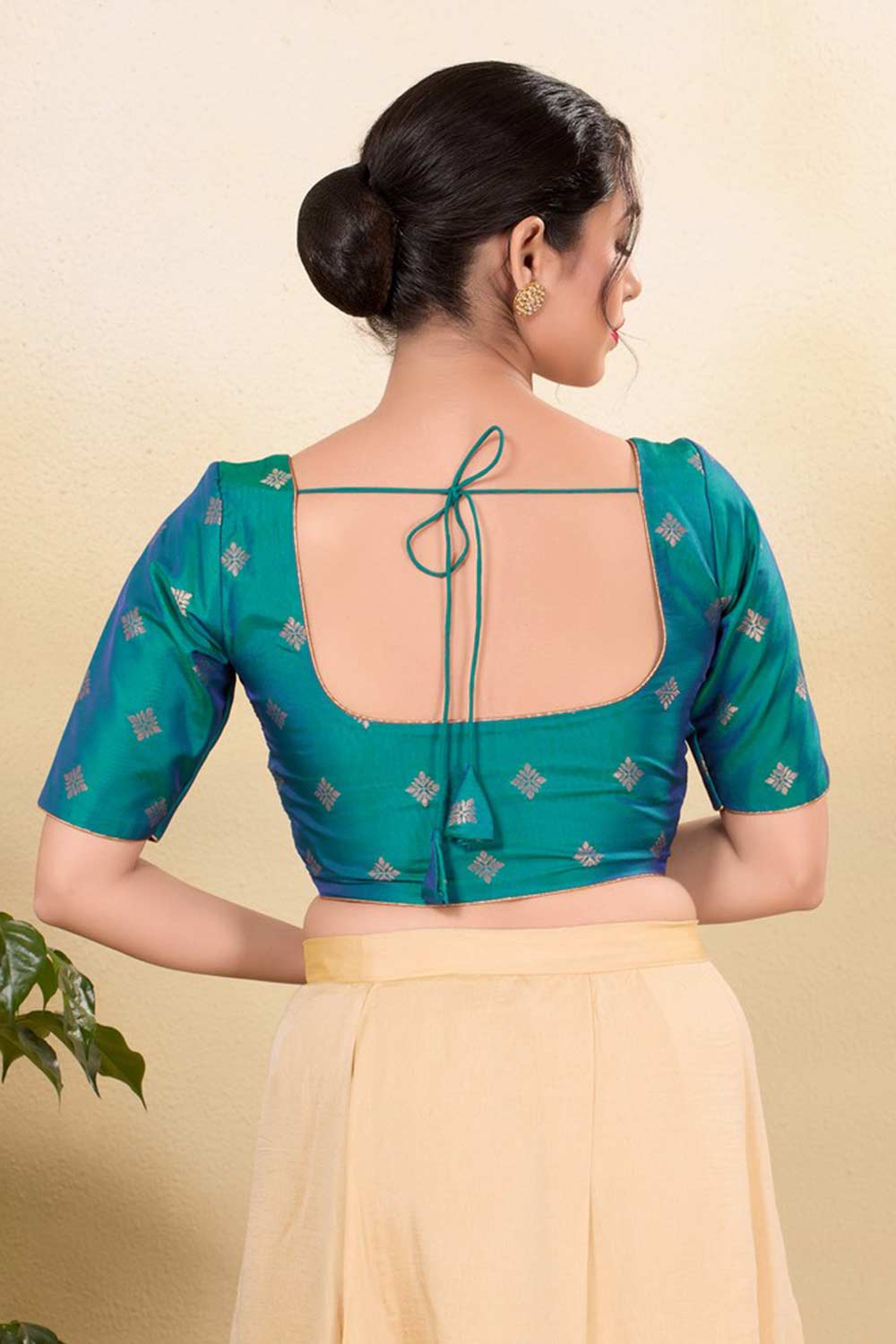 Rama Green Silk Embroidered Elbow Sleeves Blouse