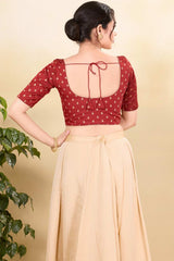 Red Silk Embroidered Elbow Sleeves Blouse