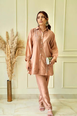 Lily Chikankari co-ord set in Brown